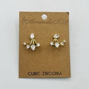 Amanda Blu CZ Stud Earrings with Ear Jacket Enhancer‎ Gold Tone NWT